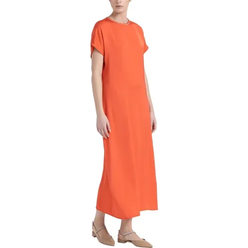 Langes Viskosesatin-Kleid , Damen, Größe: XL - PESERICO - Modalova