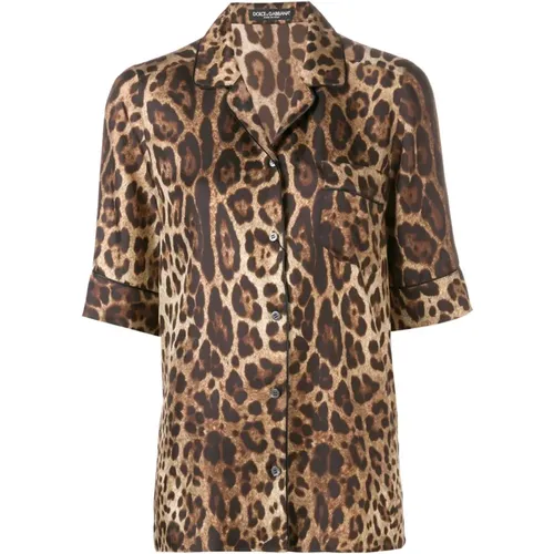 Leopard Print Silk Shirt , female, Sizes: M - Dolce & Gabbana - Modalova