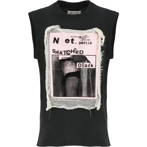 Sleeveless Cotton T-shirt with Contrasting Print , female, Sizes: XS - Maison Margiela - Modalova