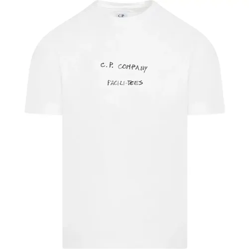 Weißes Logo T-Shirt Rundhalsausschnitt Kurzarm , Herren, Größe: M - C.P. Company - Modalova