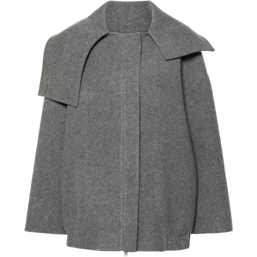 Grey Wool High Neck Coat , female, Sizes: S, XS - Fabiana Filippi - Modalova