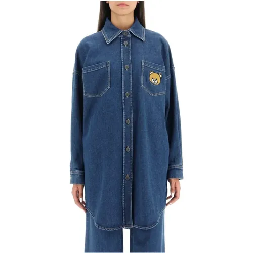 Teddy Bear Denim Overshirt Women , female, Sizes: S - Moschino - Modalova