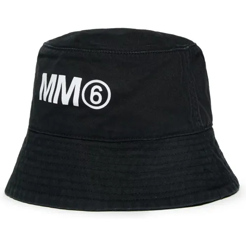 Fischerhut mit kontrastierendem Logo,Schwarze Hüte von - MM6 Maison Margiela - Modalova