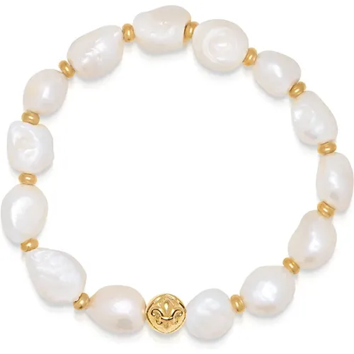 Wristband with Baroque Pearl and Gold , Herren, Größe: L - Nialaya - Modalova