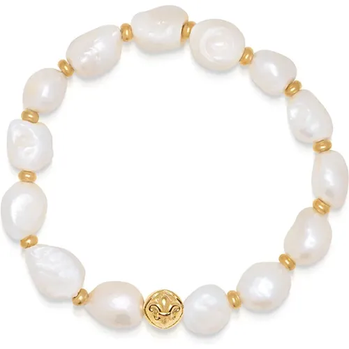 Wristband with Baroque Pearl and Gold , male, Sizes: L, M, XL - Nialaya - Modalova