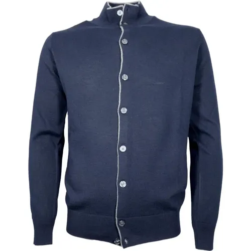 Luxuriöser Cashmere Cardigan Blau Slim Fit , Herren, Größe: L - CASHMERE COMPANY - Modalova