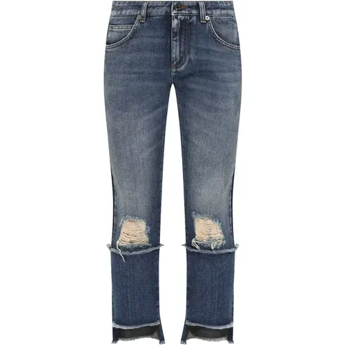 Cropped Denim Jeans with Appliqué Patch , female, Sizes: 3XS - Dolce & Gabbana - Modalova
