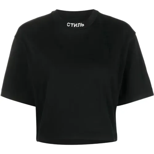 Logo Crop T-Shirt Schwarz/Weiß Baumwolle , Damen, Größe: S - Heron Preston - Modalova