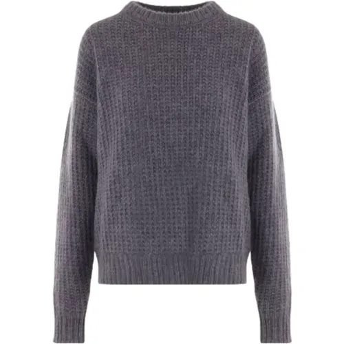 Grey Cashmere and Silk Sweater with Tonal Logo Embroidery , female, Sizes: M - Gucci - Modalova