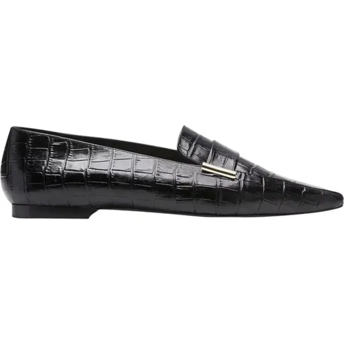 Schwarze Loafers mit Krokodil-Effekt und Metallverzierung , Damen, Größe: 38 EU - Flattered - Modalova