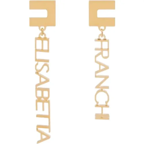 Logo Lettering Metal Earrings with Butterfly Closure , female, Sizes: ONE SIZE - Elisabetta Franchi - Modalova