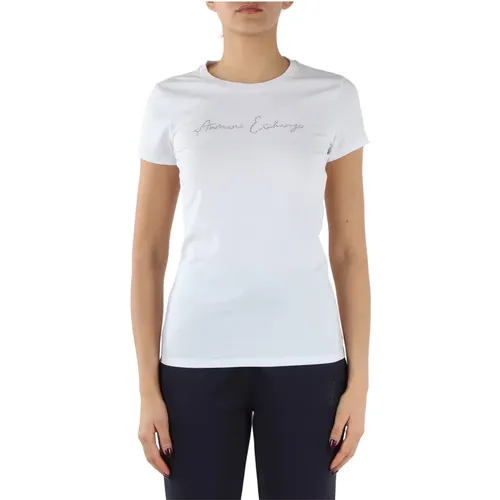 Stretch Cotton T-shirt with Front Logo , female, Sizes: S - Armani Exchange - Modalova