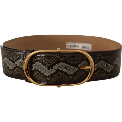 Brauner Pythonleder Gürtel mit goldener ovaler Schnalle , Herren, Größe: 80 CM - Dolce & Gabbana - Modalova