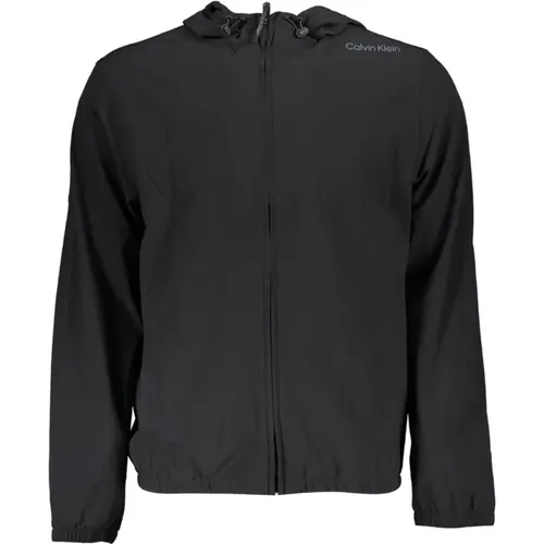 Schwarzer Kapuzen-Zip-Sweatshirt Technischer Stoff , Herren, Größe: XL - Calvin Klein - Modalova