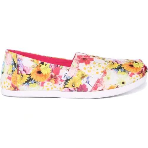 White Floral Slip-Ons for Women , female, Sizes: 3 1/2 UK - TOMS - Modalova