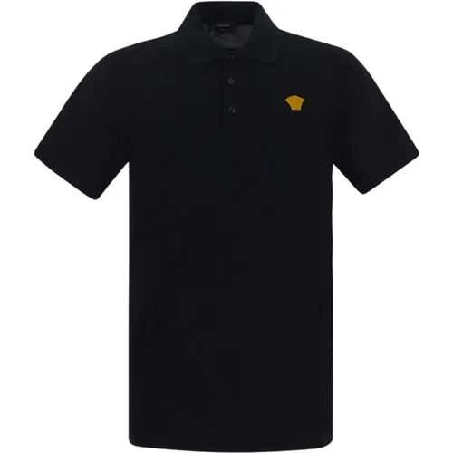 Schwarzes Polo-Shirt mit Medusa-Stickerei , Herren, Größe: S - Versace - Modalova