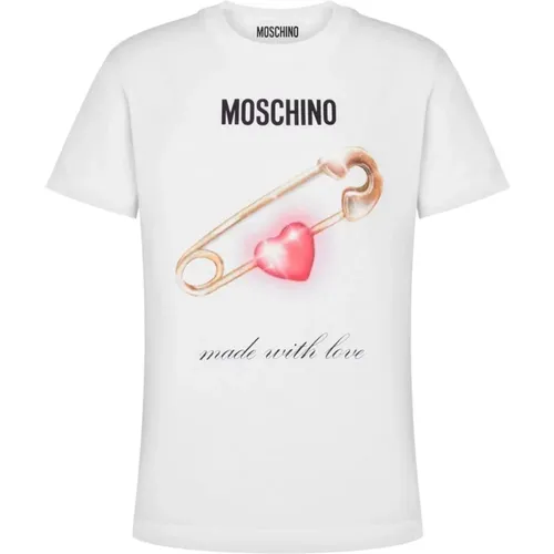 T-Shirt mit Grafikdruck Rundhalsausschnitt - Moschino - Modalova