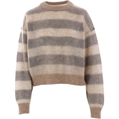 Striped Mohair Sweater , female, Sizes: L, M - BRUNELLO CUCINELLI - Modalova