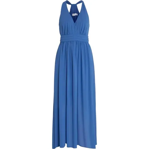 Hellblaues ärmelloses V-Ausschnitt Kleid , Damen, Größe: M - Vila - Modalova