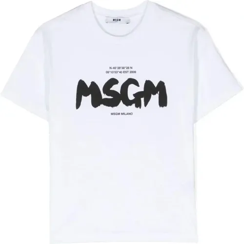 Weißes Baumwolljungen Jersey T-Shirt - Msgm - Modalova