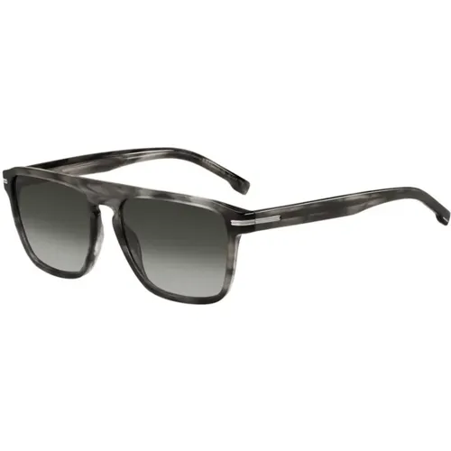 Grey Horn Frame Green Lenses Sunglasses , unisex, Sizes: 56 MM - Hugo Boss - Modalova