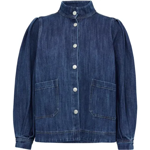 Denim Jacket with Puff Sleeves and High Neck , female, Sizes: L, S, M, 2XL, XS, XL - Soaked in Luxury - Modalova