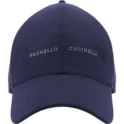 Blaue Kaschmir Seide Bestickte Mütze , Herren, Größe: M - BRUNELLO CUCINELLI - Modalova