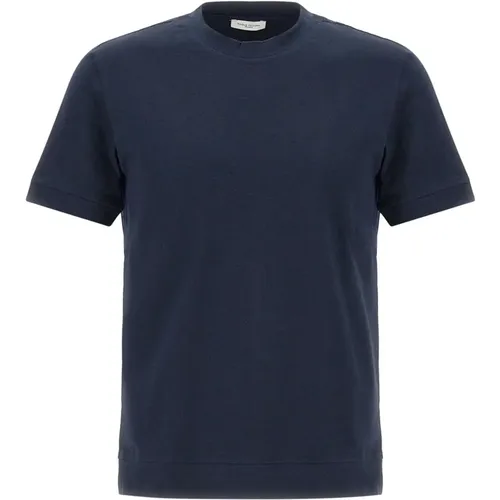 Herren Blaues Baumwoll-T-Shirt mit Logo Label , Herren, Größe: L - Paolo Pecora - Modalova