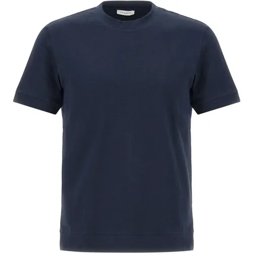 Herren Blaues Baumwoll-T-Shirt mit Logo Label , Herren, Größe: M - Paolo Pecora - Modalova