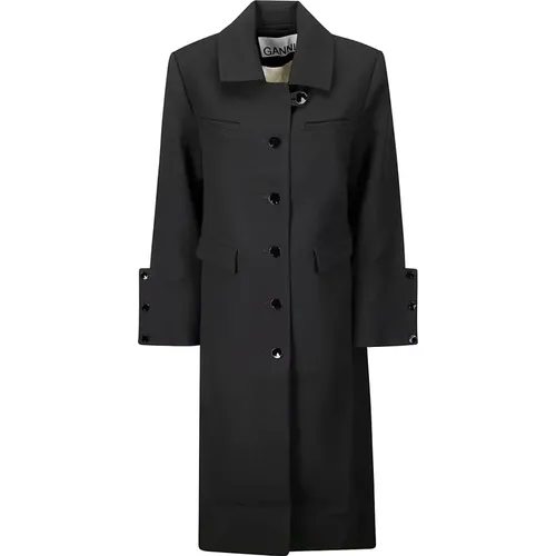 Crepe Coat with Square Collar , female, Sizes: M - Ganni - Modalova