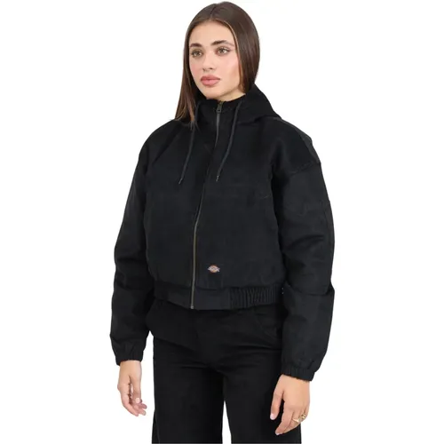 Schwarze gerippte Samt-Bomberjacke , Damen, Größe: L - Dickies - Modalova