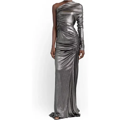 Silbernes Kleid mit Einem Ärmel und Raffungen - Atlein - Modalova