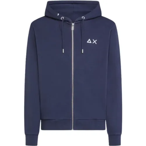 Baumwoll Kapuzen-Zip-Sweatshirt , Herren, Größe: L - Sun68 - Modalova