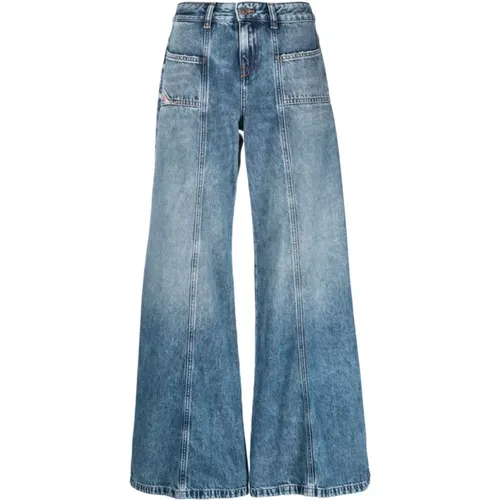 Denim Wide Leg Jeans Indigo Baumwolle - Diesel - Modalova