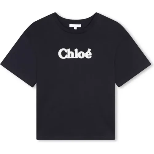 Blauer T-Shirt mit Slogan-Druck - Chloé - Modalova