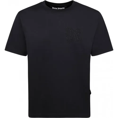 Schwarzes Logo T-Shirt mit Stickerei , Herren, Größe: M - Palm Angels - Modalova