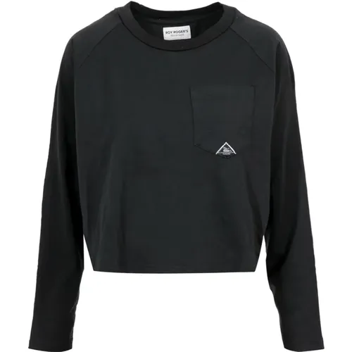 Schwarzer Baumwoll-Crew-Neck-Sweatshirt , Damen, Größe: M - Roy Roger's - Modalova