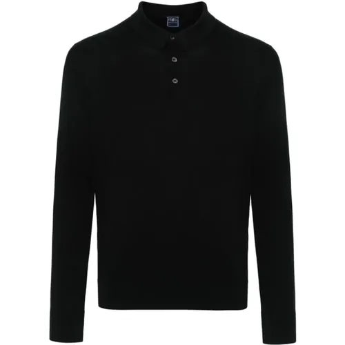 Schwarzer Baumwollstrick Polo Pullover , Herren, Größe: XL - Fedeli - Modalova