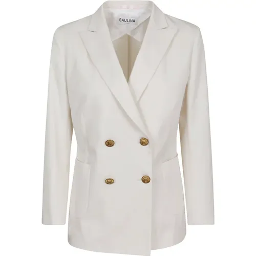 Ivory Baumwoll Elastomer Jacke Made in Italy , Damen, Größe: S - SAULINA - Modalova