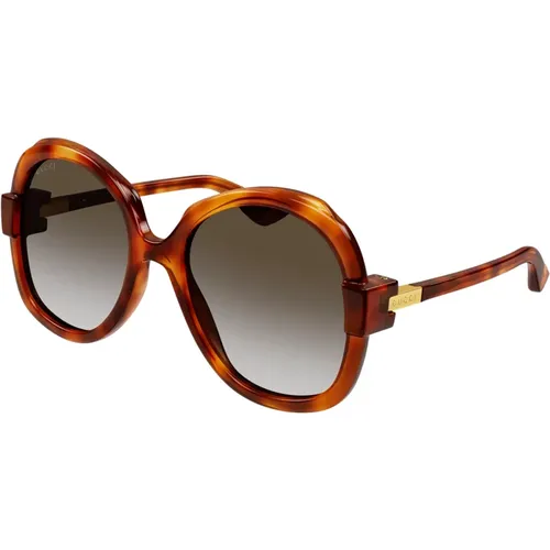 Havana/Brown Shaded Sonnenbrillen , Damen, Größe: 57 MM - Gucci - Modalova