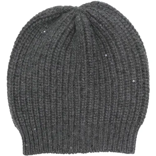 Graue Cashmere-Beanie mit Pailletten , Damen, Größe: S - BRUNELLO CUCINELLI - Modalova