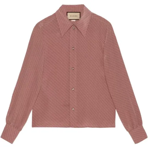 Micro G-print silk shirt , female, Sizes: XS - Gucci - Modalova