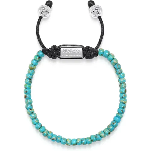 Men's Miyuki Beaded Bracelet with Turquoise and Silver , Herren, Größe: M - Nialaya - Modalova