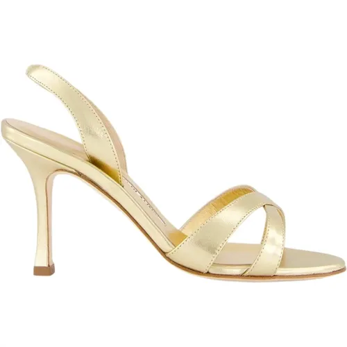 Gold Metallic Leather Slingback Sandals , female, Sizes: 2 1/2 UK, 2 UK, 7 1/2 UK - Manolo Blahnik - Modalova