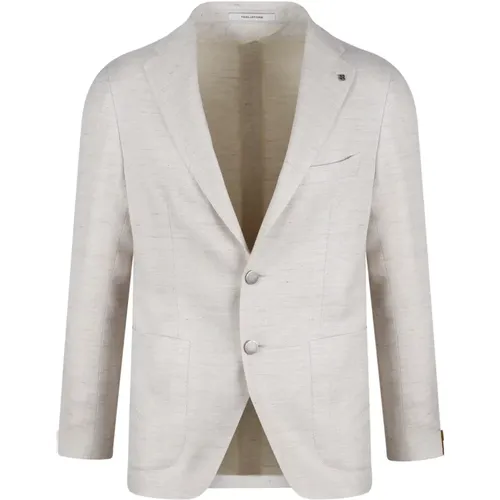 Herringbone Linen Cotton Blend Blazer , male, Sizes: M - Tagliatore - Modalova