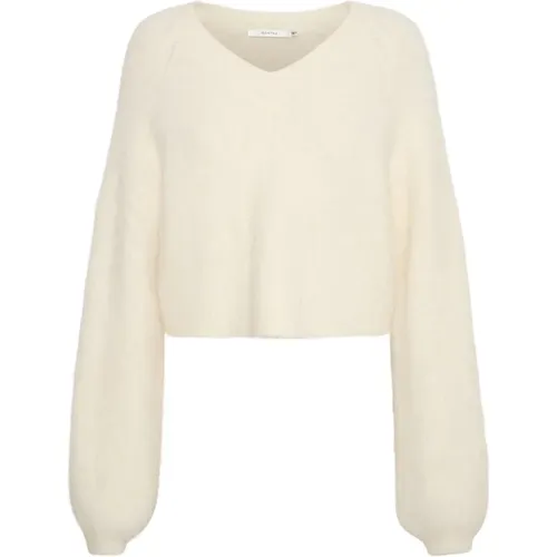 Cropped V-Neck Knit 10908337 Egret , female, Sizes: XL - Gestuz - Modalova