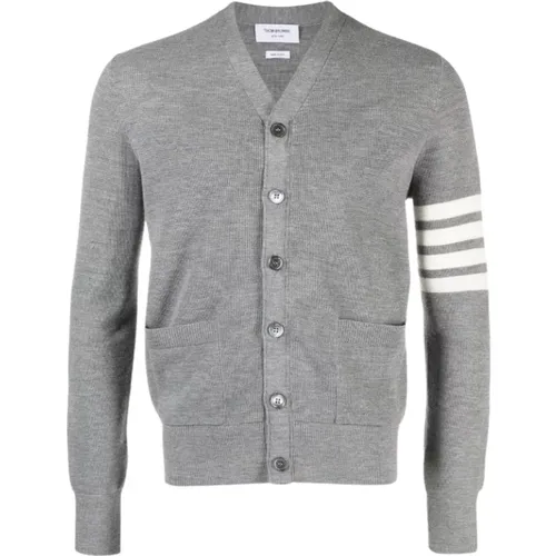 Waffle Stitch V-Neck Cardigan Light Grey , male, Sizes: L, XL, M, 2XL - Thom Browne - Modalova