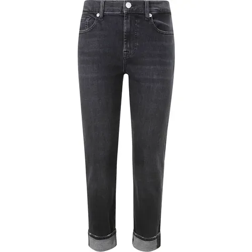 High Waist Skinny Jeans mit Manschette , Damen, Größe: W29 - 7 For All Mankind - Modalova