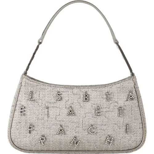 Grey Tweed Lurex Shoulder Bag with Rhinestone Lettering , female, Sizes: ONE SIZE - Elisabetta Franchi - Modalova