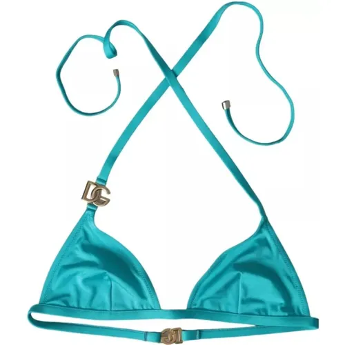 Blau Grünes Bikini-Top mit Logo , Damen, Größe: XS - Dolce & Gabbana - Modalova